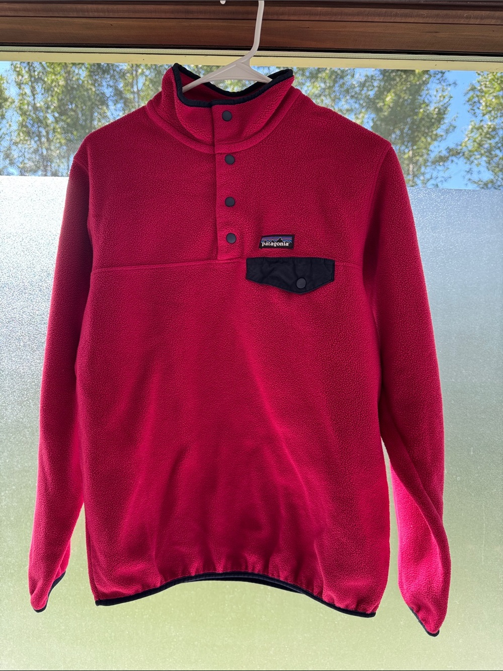 Patagonia Pink Fleece Pullover with Navy Trim